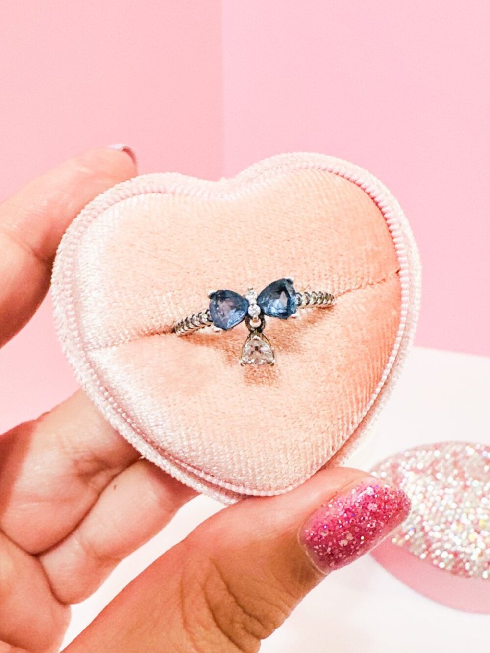 925 Sterling Silver Blue Bow Ring Size 8 CZ Ribbon Cute Feminine Ring